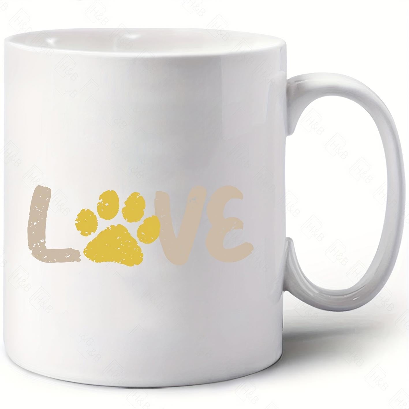 Tailorly White Ceramic 11 oz Mug - Love Minimalist Textured Style With A Soft Golden Animal Footprint Paw