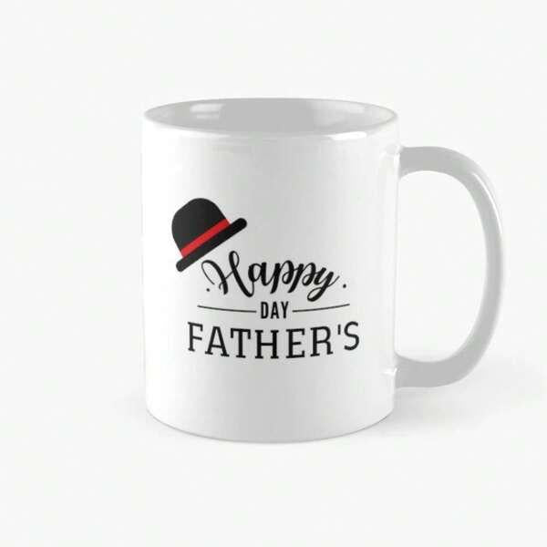 Tailorly White Ceramic 11 oz Mug - Happy Fathers Day Classic Black Bowler With Red Band Ribbon Hat