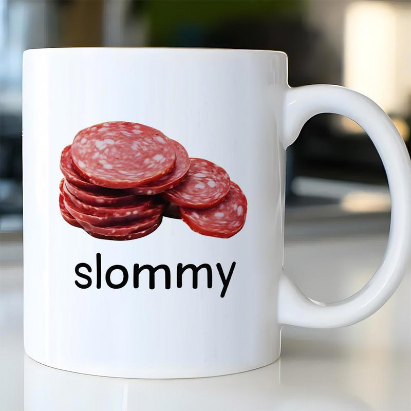Tailorly White Ceramic 11 oz Mug - Slommy Delicious Stacked Sliced Red Pepperoni With Marbled Meat Texture Salami