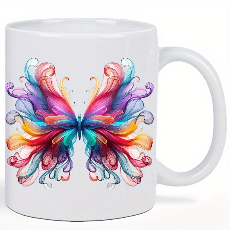 Tailorly White Ceramic 11 oz Mug - Vibrant Colorful Abstract Wings Swirling Gracefully On A Bright White Surface Butterfly