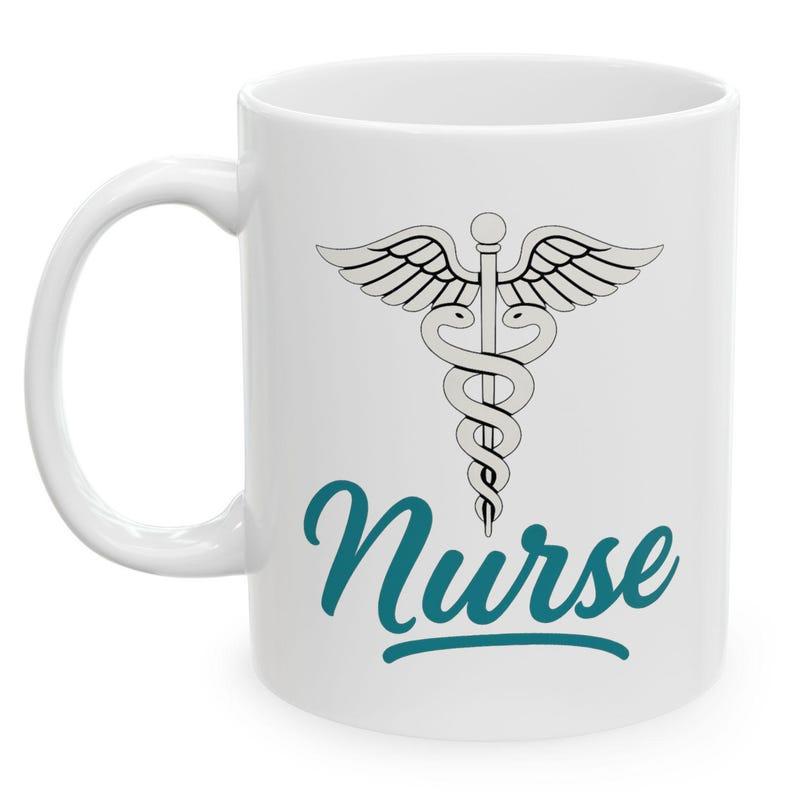 Tailorly White Ceramic 11 oz Mug - Nurse Elegant Medical Caduceus Symbol Featuring Two Snakes And Large Outstretched Wings Caduceus