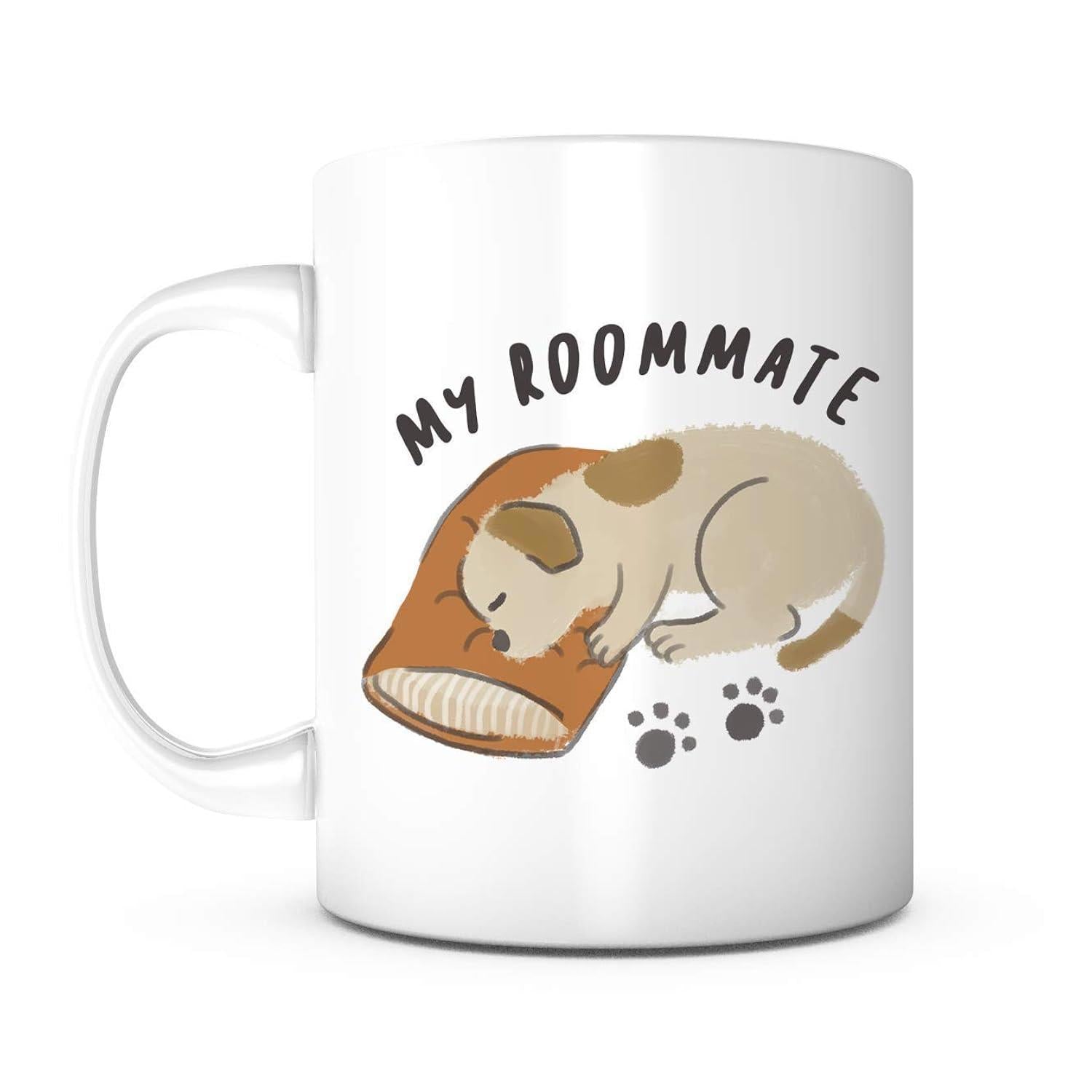 Tailorly White Ceramic 11 oz Mug - My Roommate Adorable Little Spotted Puppy Resting Peacefully On A Small Brown Cushion Puppy