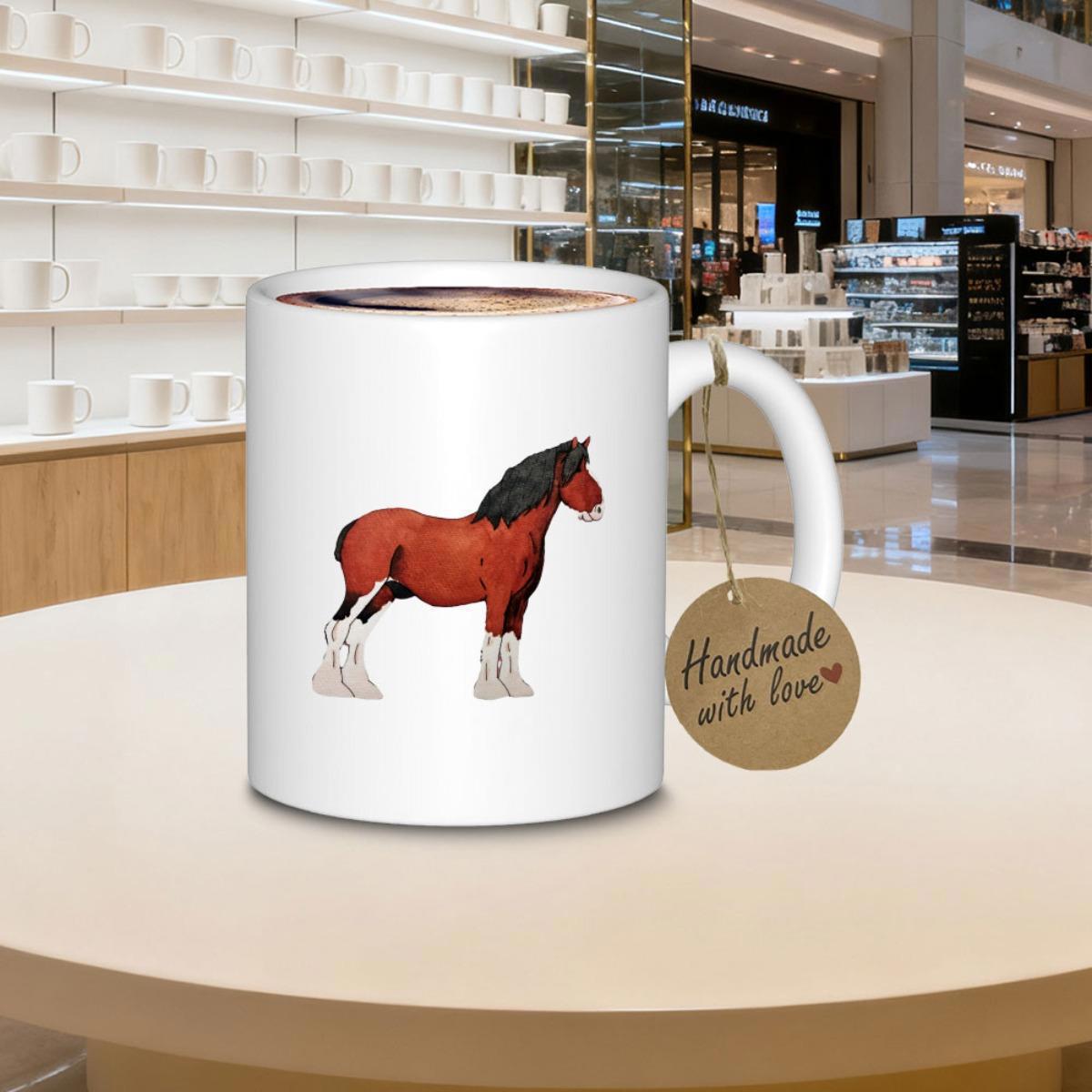 Tailorly White Ceramic 11 oz Mug - Handmade With Love Majestic Brown Clydesdale Horse With White Feathered Hooves Horse