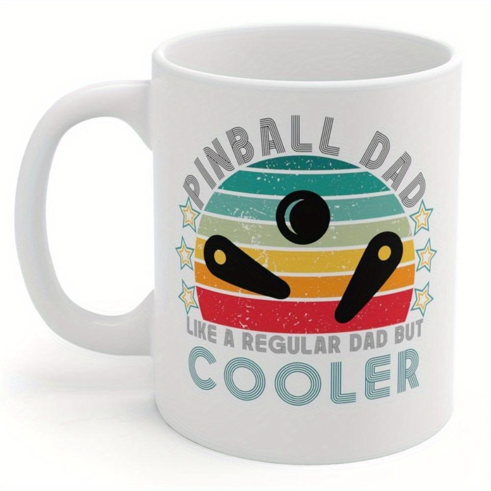 Tailorly White Ceramic 11 oz Mug - Pinball Dad Like A Regular Dad But Cooler Retro Striped Sunset Circle With Black Pinball Flippers And Round Metallic Ball