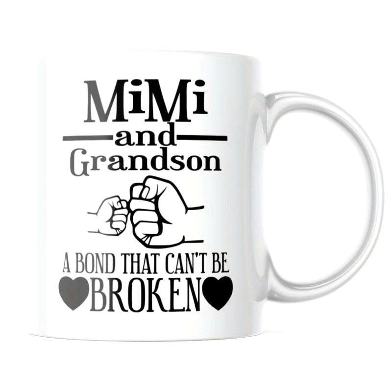 Tailorly White Ceramic 11 oz Mug - Mimi And Grandson A Bond That Cant Be Broken Two Hands Symbolizing Strength And Family Connection Touching In A Fist Bump