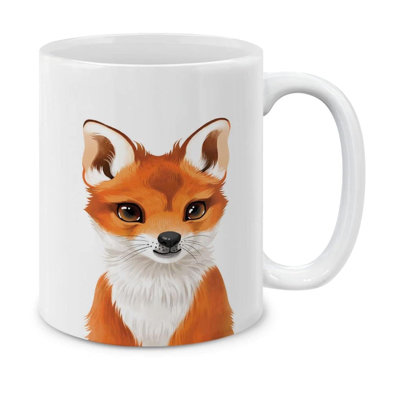 Tailorly White Ceramic 11 oz Mug - Adorable Little Orange Creature With Large Bright Eyes And Fluffy Ears Fox