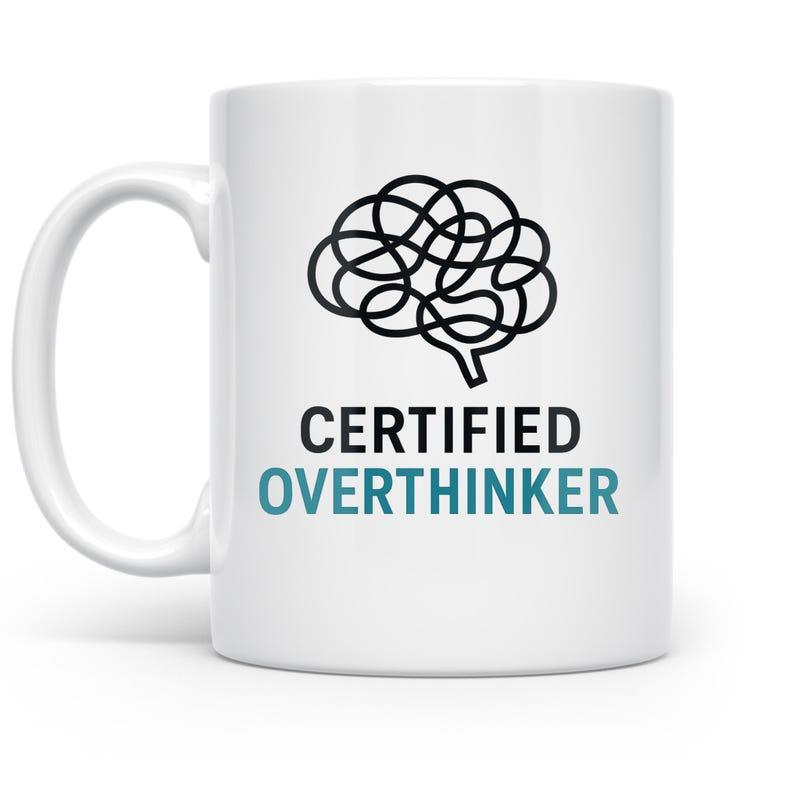 Tailorly White Ceramic 11 oz Mug - Certified Overthinker Intricate Tangled Black Line Art Representing A Busy Mental Concept Brain