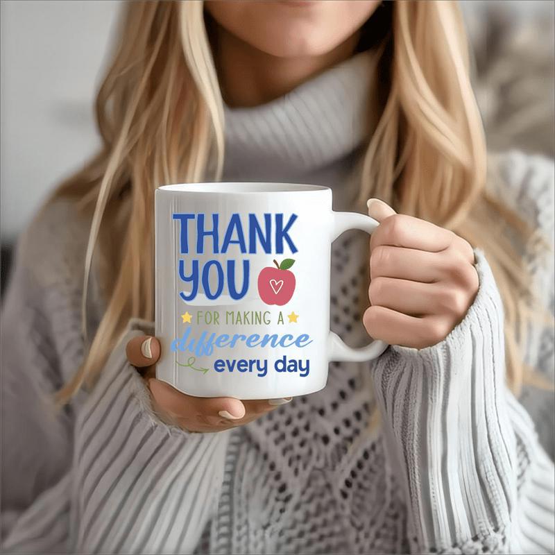 Tailorly White Ceramic 11 oz Mug - Thank You For Making A Difference Every Day Simple Red Apple With Small Heart On Clean White Ceramic Appreciation Mug