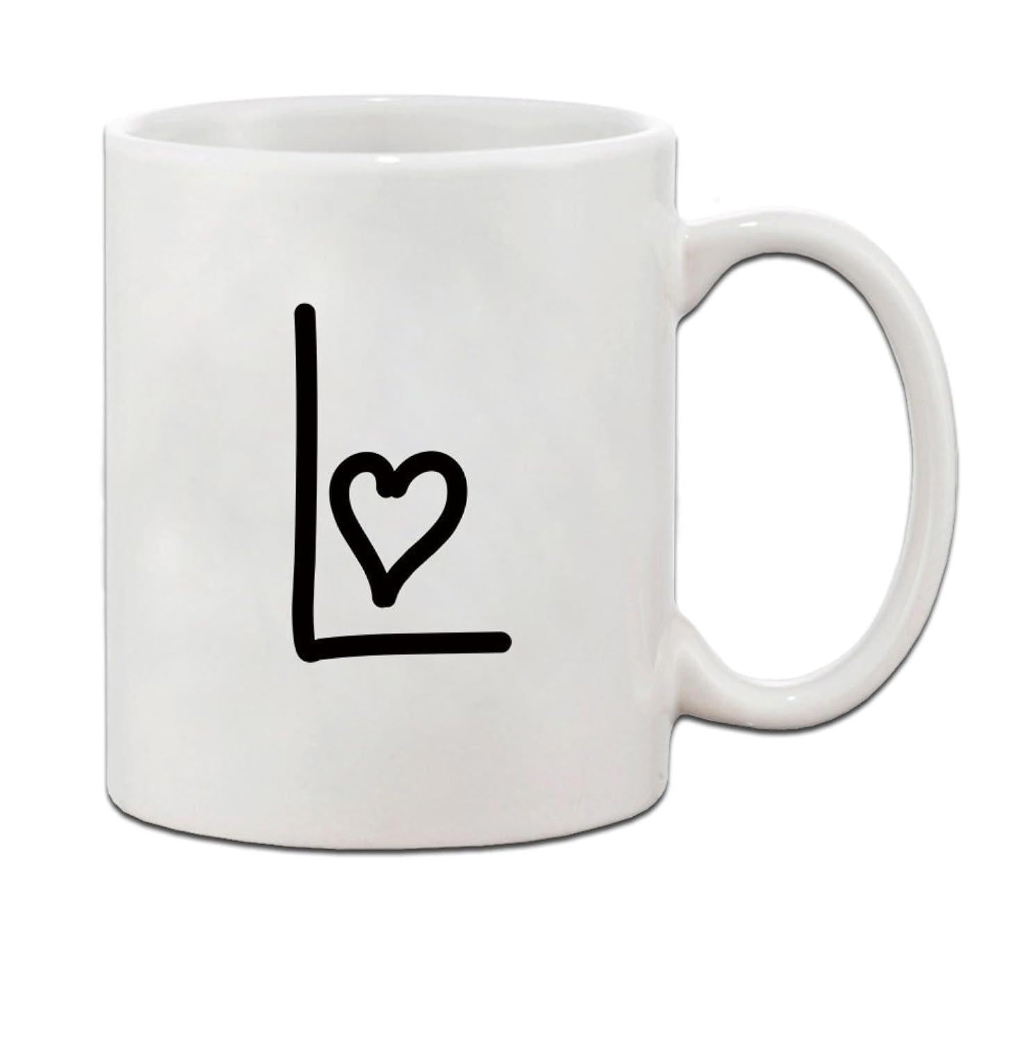 Tailorly White Ceramic 11 oz Mug - L Minimalist Hand Drawn Style With Small Heart Nested Inside Corner Mug