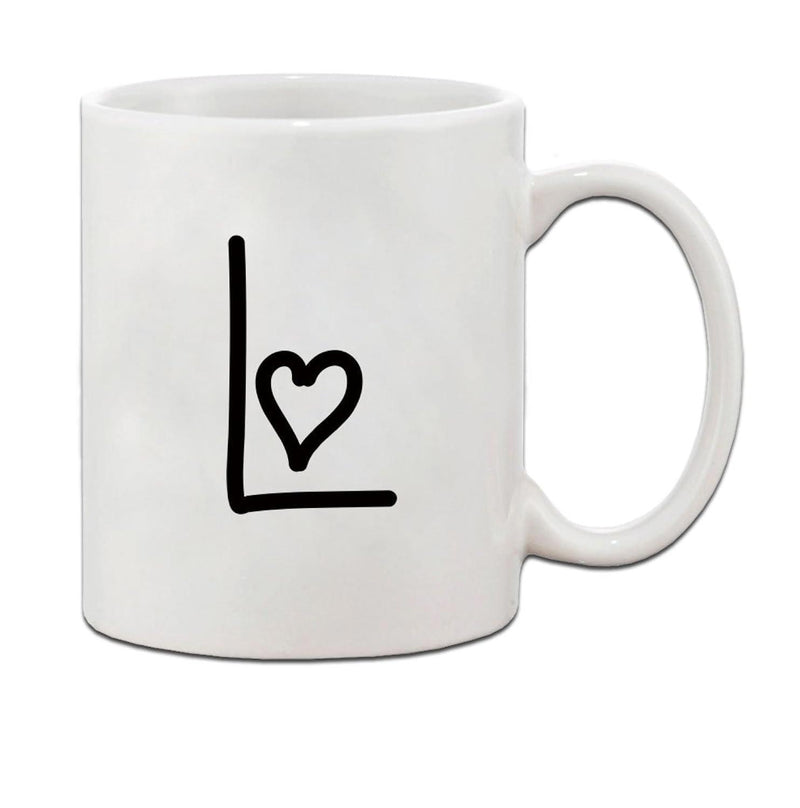 Tailorly White Ceramic 11 oz Mug - L Minimalist Hand Drawn Style With Small Heart Nested Inside Corner Mug