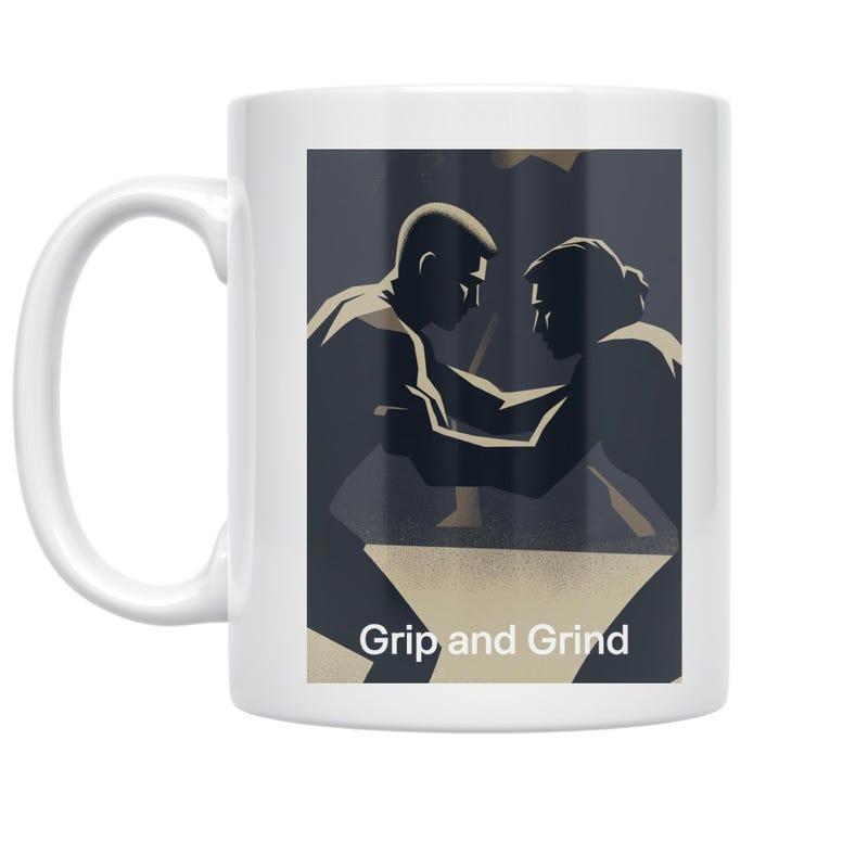 Tailorly White Ceramic 11 oz Mug - Grip And Grind Two Powerful Athletes Competing In An Intense Arm Wrestling Match Silhouette