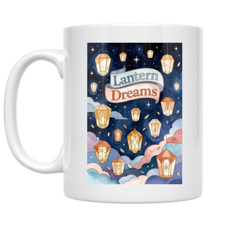 Tailorly White Ceramic 11 oz Mug - Lantern Dreams Floating Glowing Lanterns Among Soft Clouds Under A Starry Night Sky Lantern