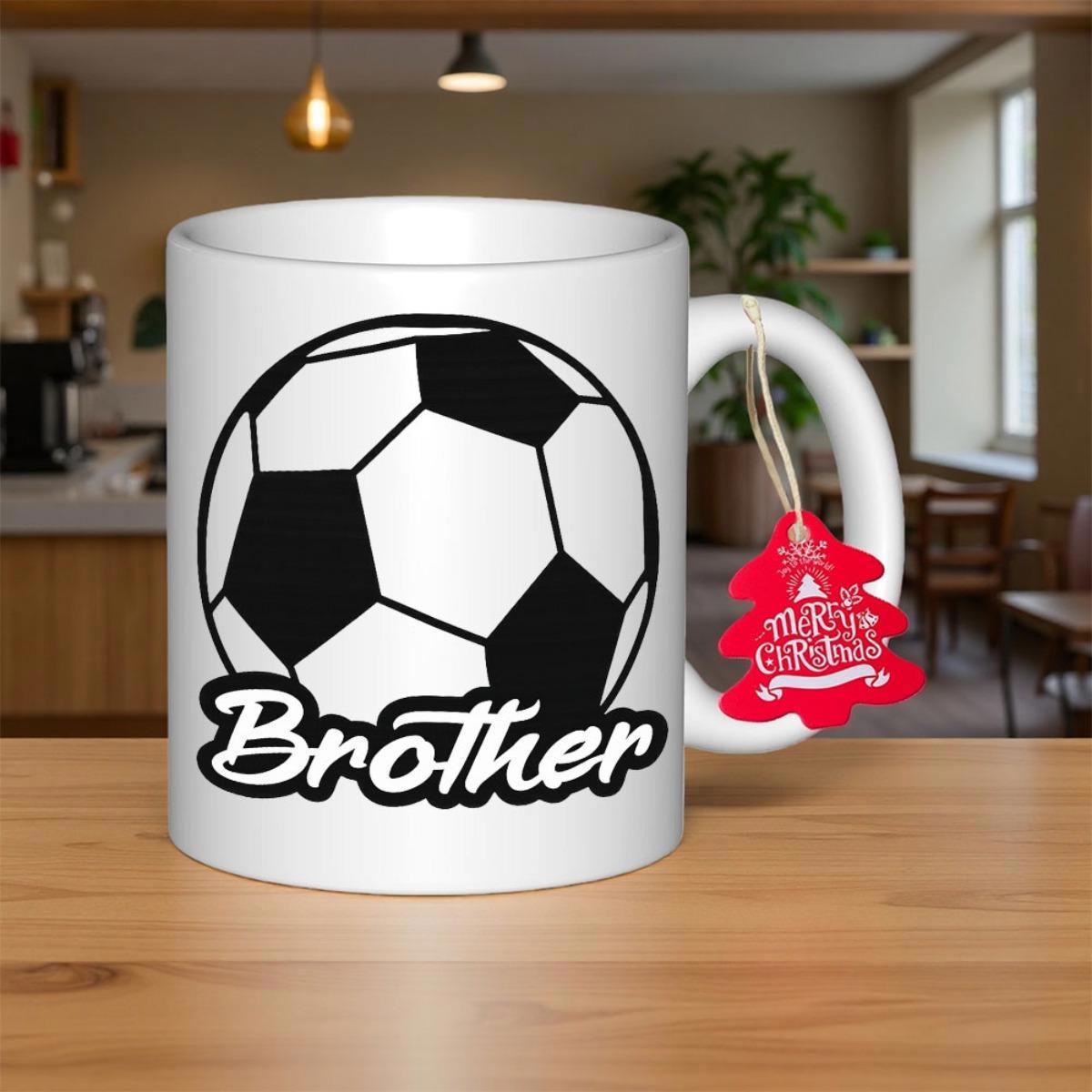 Tailorly White Ceramic 11 oz Mug - Brother Classic Black And White Minimalist Athletic Style Sports Soccer Ball