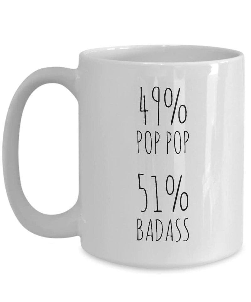 Tailorly White Ceramic 11 oz Mug - Pop Pop Badass Minimalist Ceramic Style Featuring Elegant Tall Handwritten Typography Design Mug