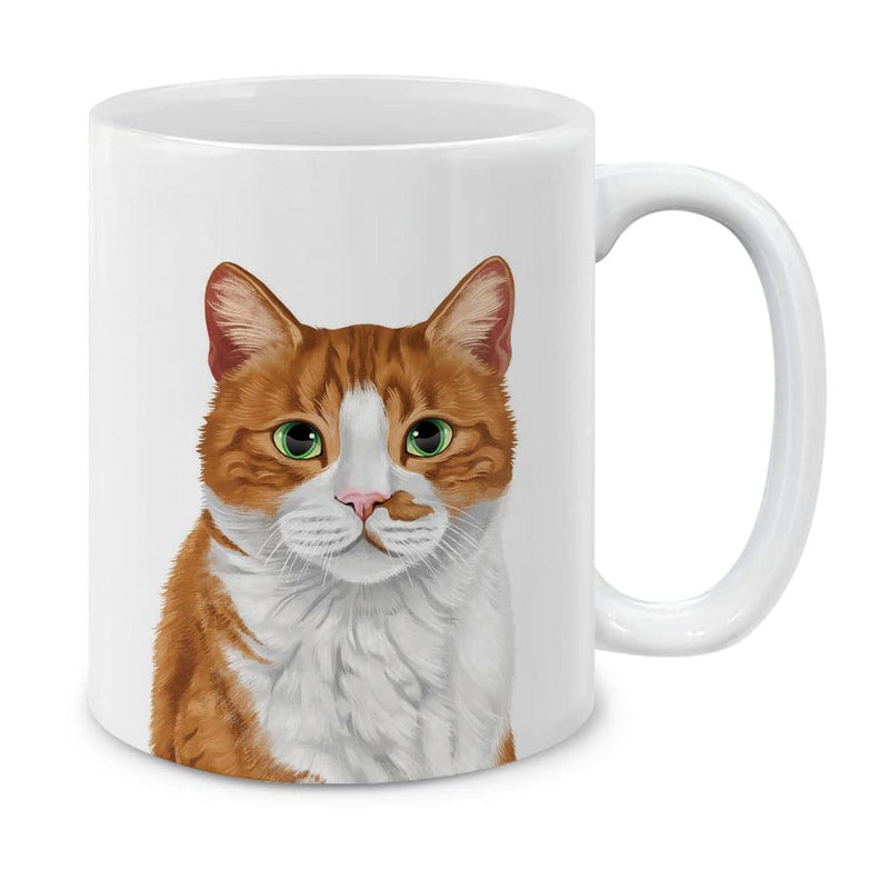 Tailorly White Ceramic 11 oz Mug - Adorable Ginger Tabby With Green Eyes And Soft White Furry Chest Cat