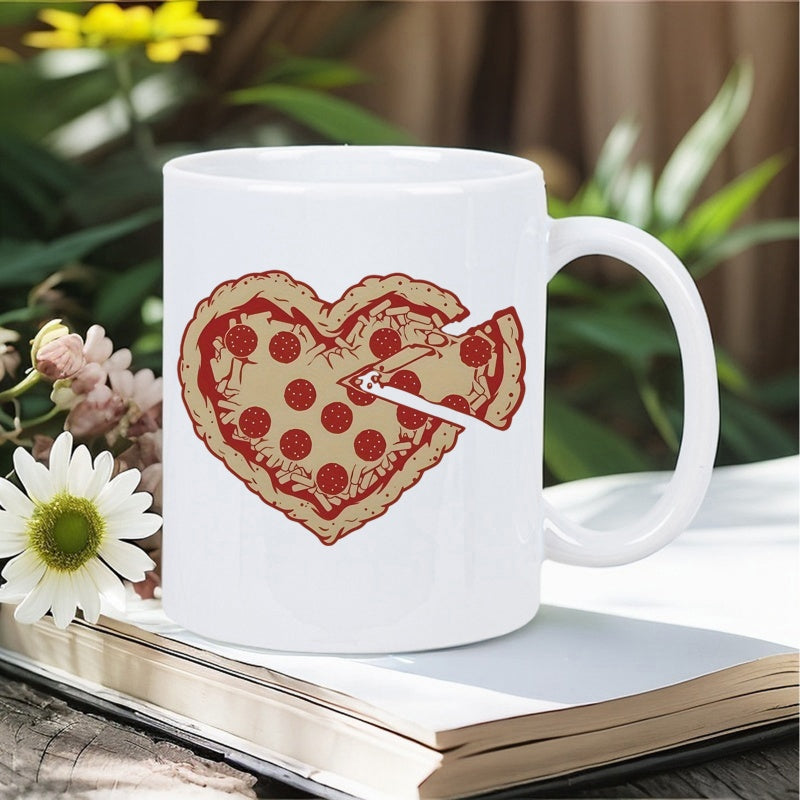 Tailorly White Ceramic 11 oz Mug - Delicious Heart Shaped Pepperoni With One Slice Pulled Out Pizza