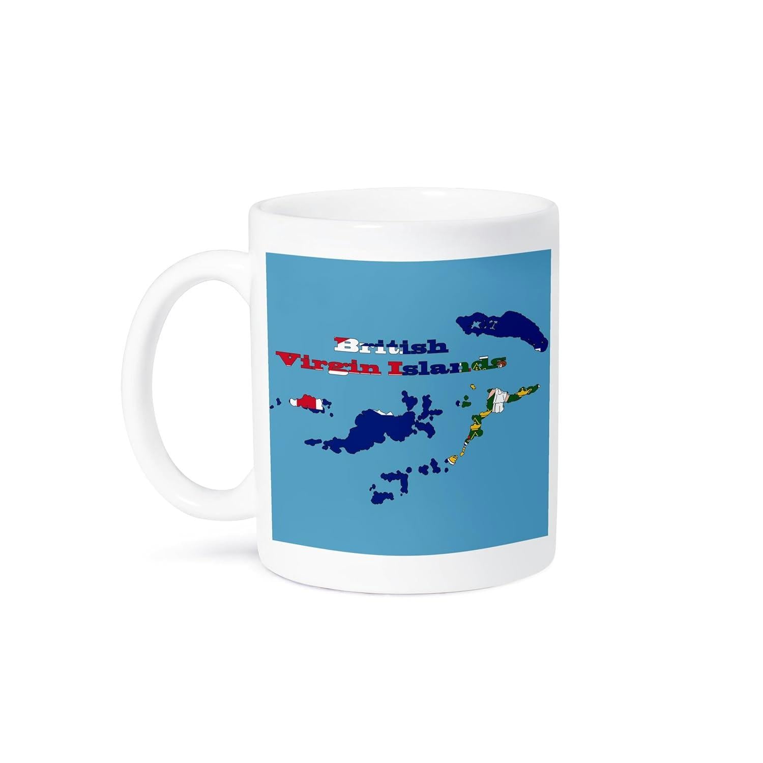 Tailorly White Ceramic 11 oz Mug - British Virgin Islands Colorful Island Silhouettes Scattered Across A Deep Blue Background Scenic Tropical Map