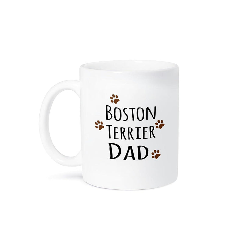 Tailorly White Ceramic 11 oz Mug - Boston Terrier Dad Minimalist Brown Paw Prints Decorated On A Clean Surface Terrier