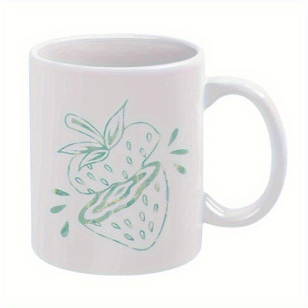 Tailorly White Ceramic 11 oz Mug - Hand Drawn Mint Green Sliced Fruit With Artistic Splashes Of Juice Strawberry