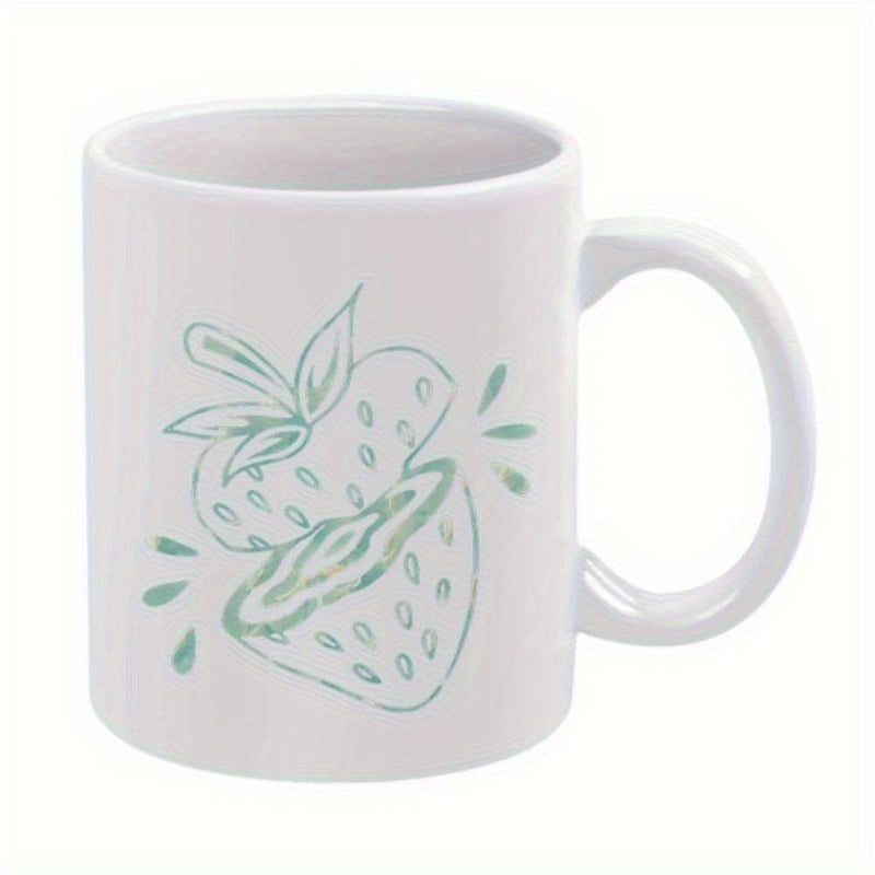 Tailorly White Ceramic 11 oz Mug - Hand Drawn Mint Green Sliced Fruit With Artistic Splashes Of Juice Strawberry