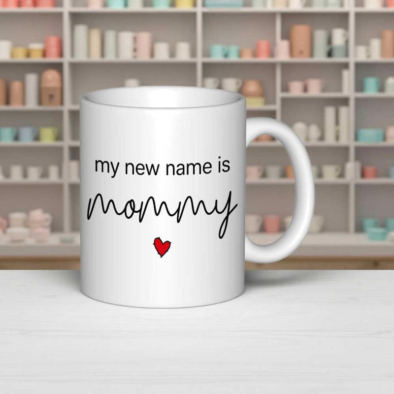 Tailorly White Ceramic 11 oz Mug - My New Name Is Mommy Minimalist Featuring Small Delicate Crimson Heart Detail Mug