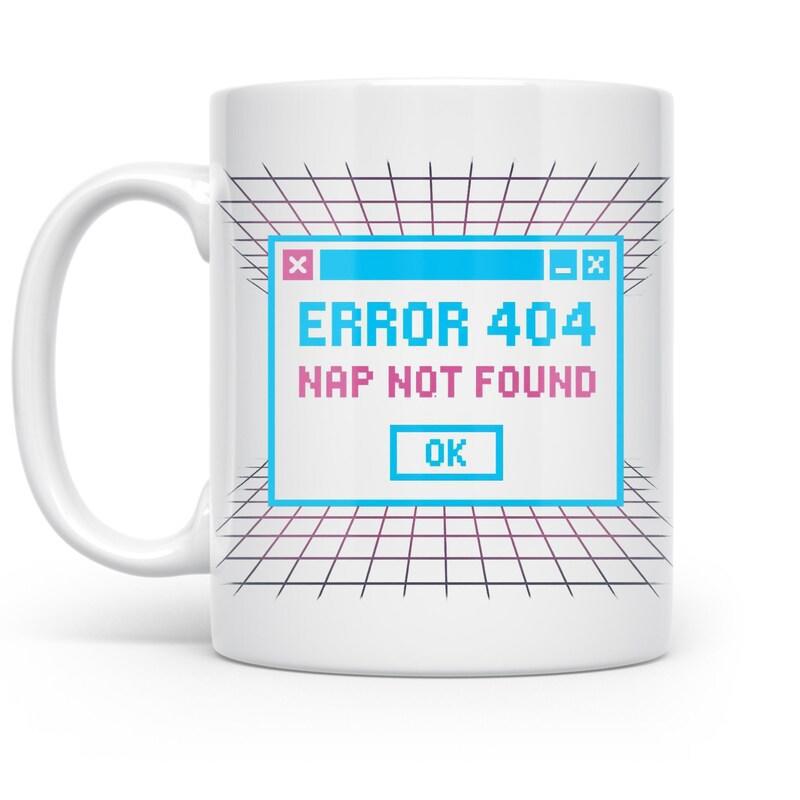 Tailorly White Ceramic 11 oz Mug - Error 404 Nap Not Found OK Retro Computer Window Frame Over Wireframe Perspective Grid Mug