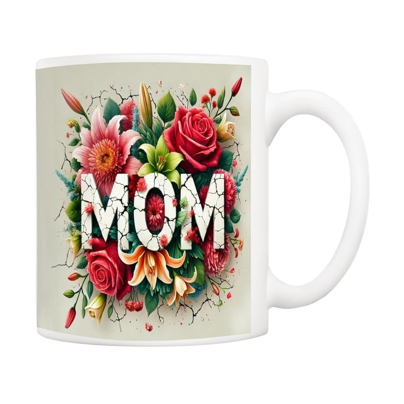 Tailorly White Ceramic 11 oz Mug - Mom Vibrant Red Roses Among Delicate Lilies And Lush Green Leaves Bouquet