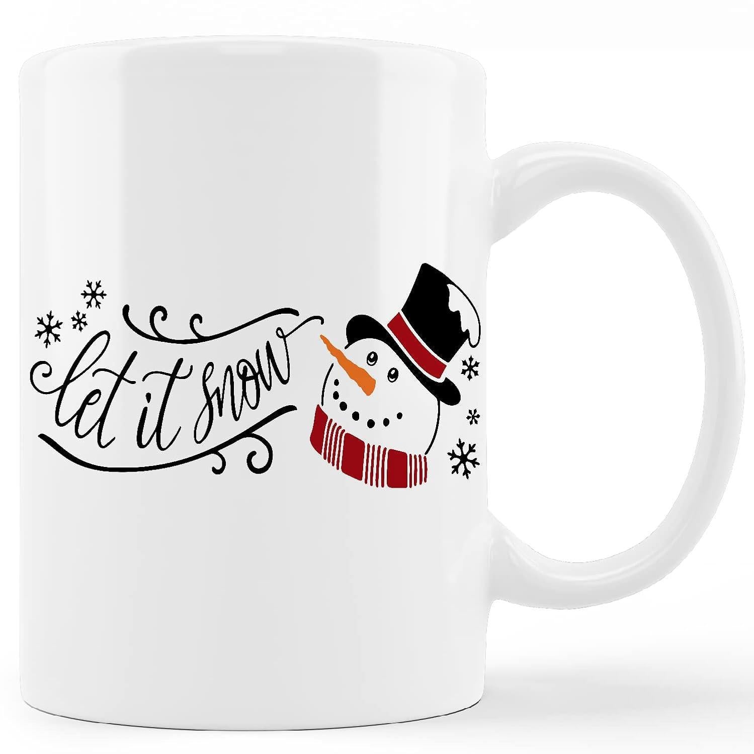 Tailorly White Ceramic 11 oz Mug - Let It Snow Whimsical Smiling Winter Character Wearing Classic Black Top Hat Snowman