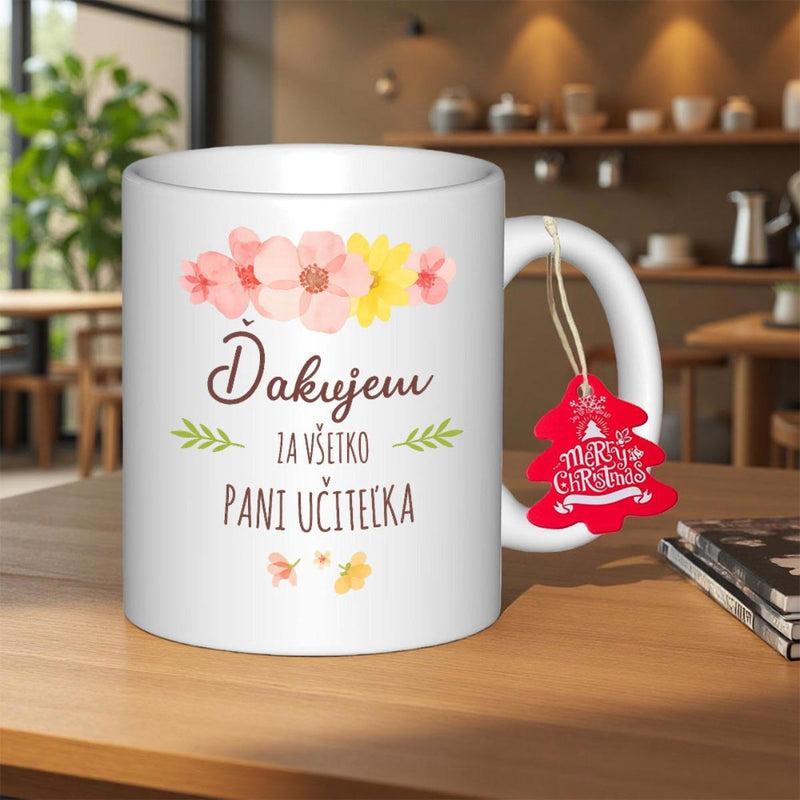 Tailorly White Ceramic 11 oz Mug - Soft Blooming Watercolor Pink And Yellow Flowers With Delicate Green Leaves Flower