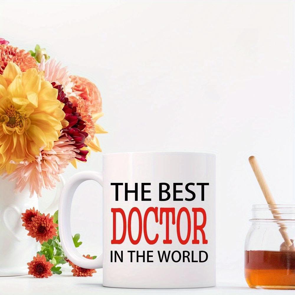 Tailorly White Ceramic 11 oz Mug - The Best Doctor In The World Minimalist White Ceramic Vessel With Bold Red And Black Typography Mug
