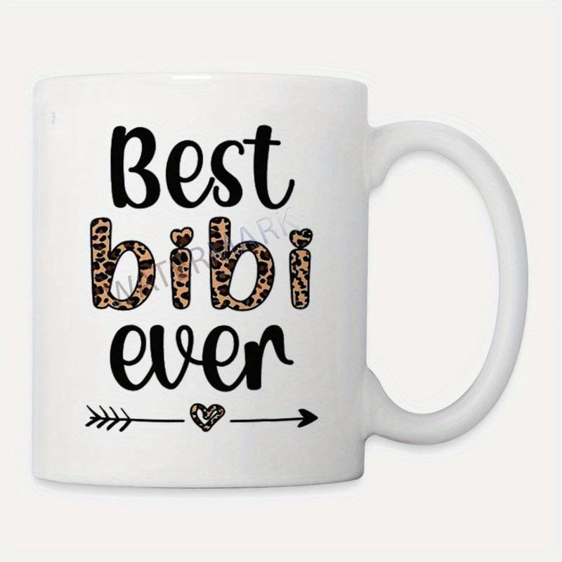 Tailorly White Ceramic 11 oz Mug - Best Bibi Ever Leopard Print Pattern Letters Surrounded By Minimalist Heart Arrow Decorative Elements Mug