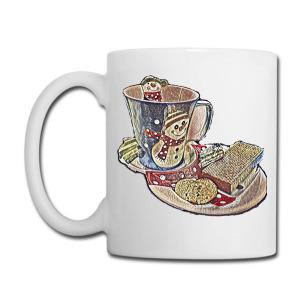 Tailorly White Ceramic 11 oz Mug - Winter Scene With A Cute Snowman Resting Inside Hot Cocoa Mug