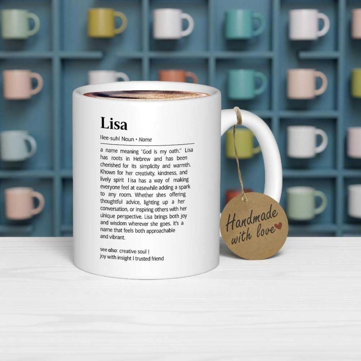 Tailorly White Ceramic 11 oz Mug - Lisa Minimalist White Ceramic With Elegant Black Dictionary Style Typography Mug