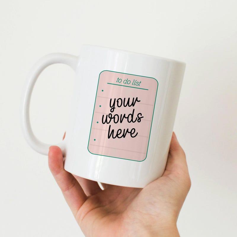 Tailorly White Ceramic 11 oz Mug - To Do List Your Words Here Pink Minimalist Stationery Notepad Design On A Functional