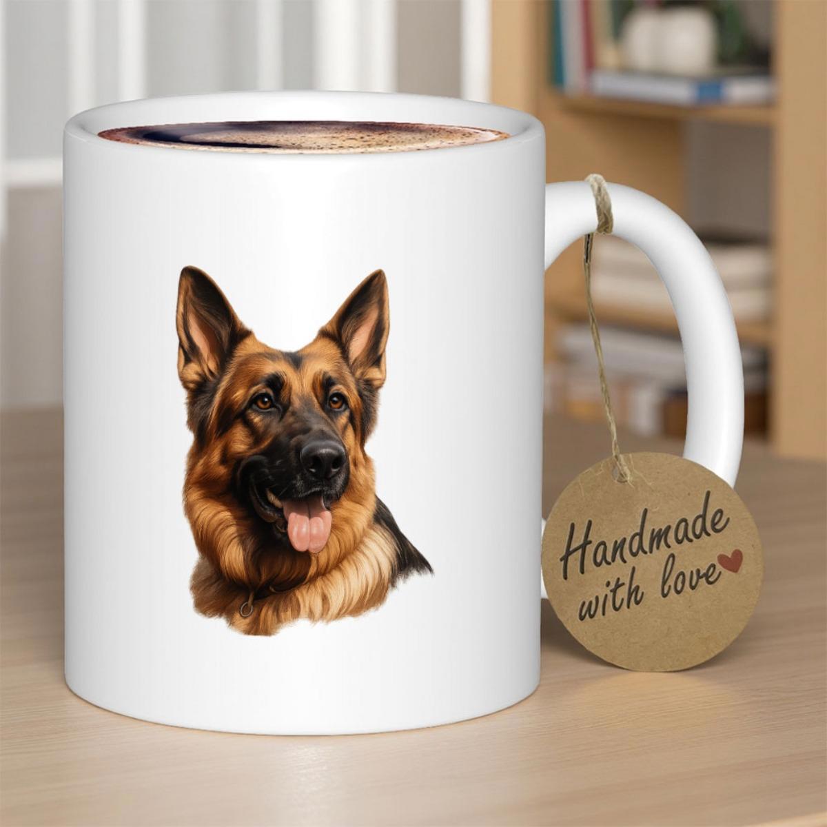 Tailorly White Ceramic 11 oz Mug - Handmade With Love Detailed Portrait Of A Loyal Majestic Dog With Attentive Pointed Ears German Shepherd