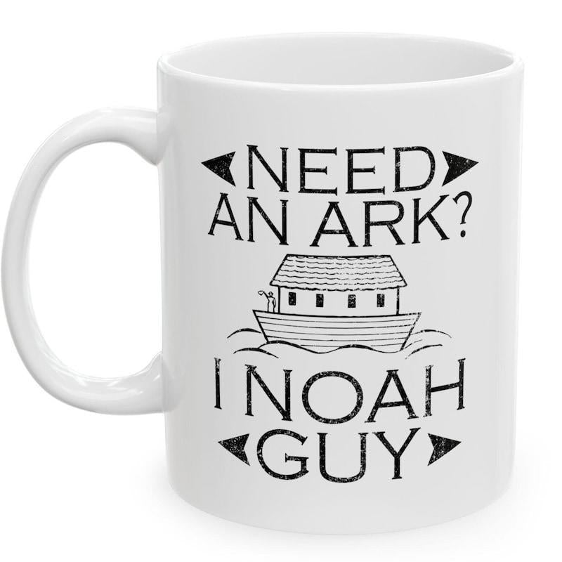 Tailorly White Ceramic 11 oz Mug - Need An Ark I Noah Guy Classic Hand Drawn Wooden Vessel Floating Upon Gentle Rolling Water Waves Ark