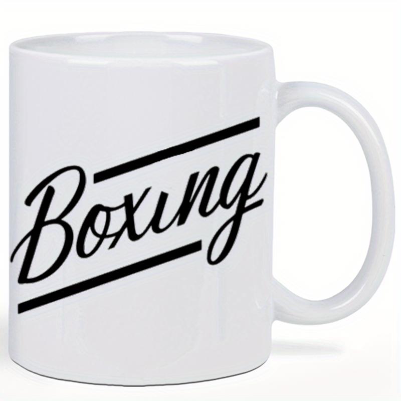 Tailorly White Ceramic 11 oz Mug - Boxing Dynamic Cursive Script Lettering Framed By Bold Parallel Minimalist Lines Emblem