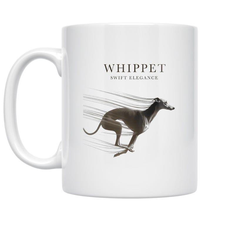 Tailorly White Ceramic 11 oz Mug - Whippet Swift Elegance Minimalist Racing Dog Running Fast With Kinetic Speed Lines Whippet