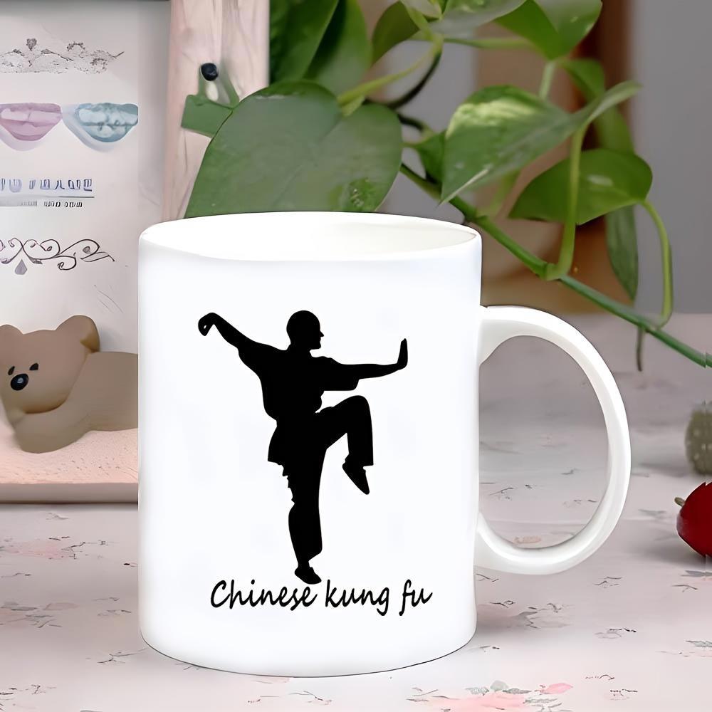 Tailorly White Ceramic 11 oz Mug - Chinese Kung Fu Silhouette Of A Man In Traditional Martial Arts Stance Martial Artist