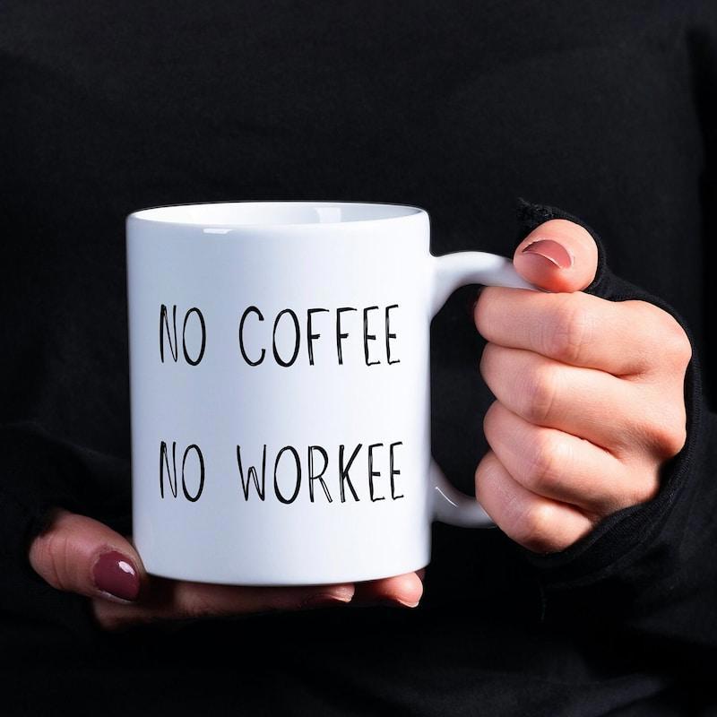 Tailorly White Ceramic 11 oz Mug - No Coffee No Workee Minimalist Ceramic Vessel Featuring Bold Black Script Over A Clean Surface Mug