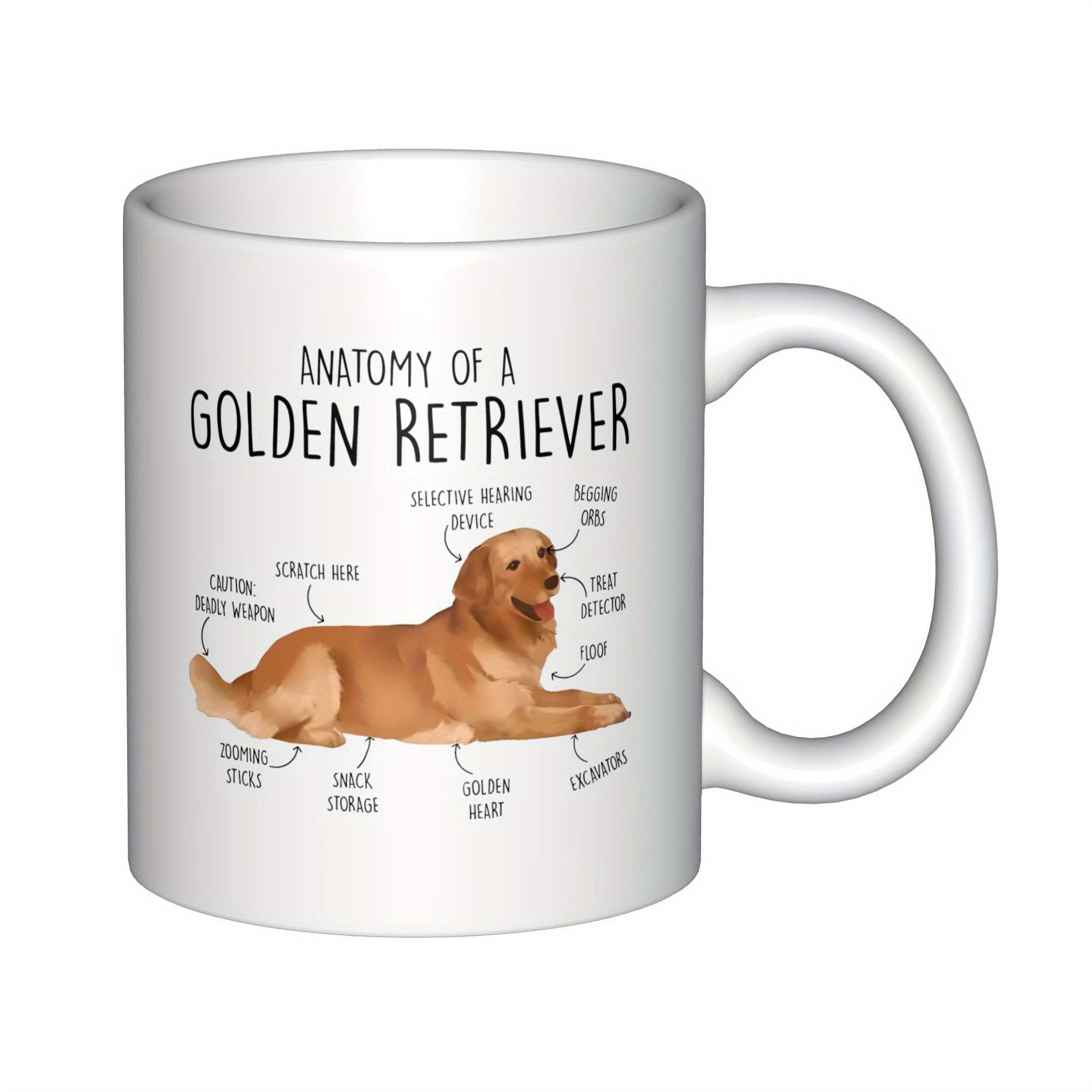 Tailorly White Ceramic 11 oz Mug - Anatomy Of A Golden Retriever Majestic Canine Lying Peacefully With Humorous Labels Explaining Dog Parts Retriever