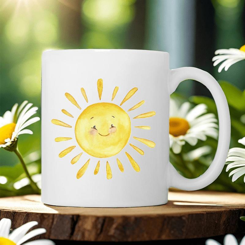Tailorly White Ceramic 11 oz Mug - Happy Glowing Watercolor Yellow Radiant Beams Radiating Warmth Under Daylight Sun