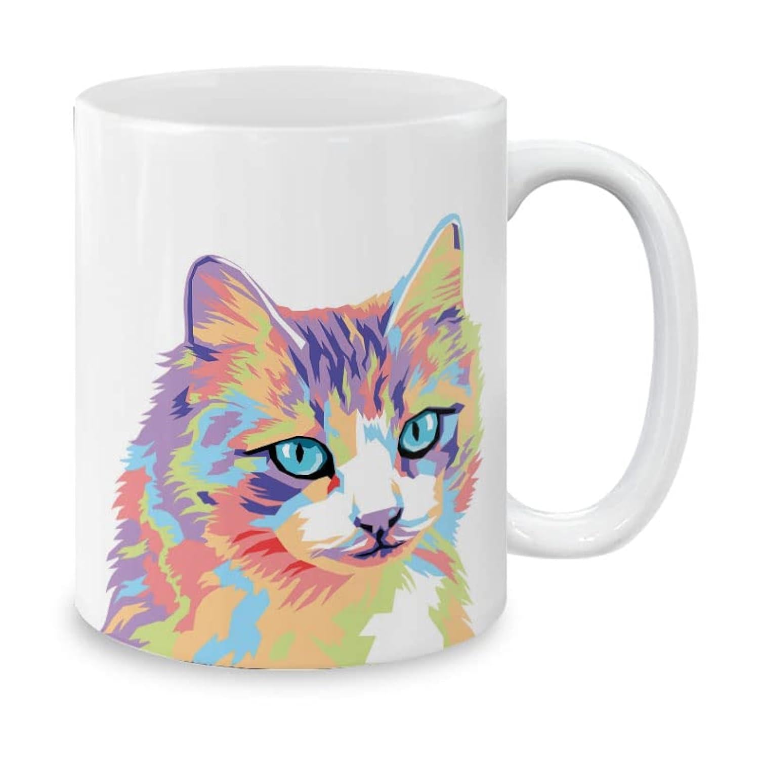 Tailorly White Ceramic 11 oz Mug - Vibrant Colorful Pop Art Portrait Of A Feline With Blue Eyes Cat