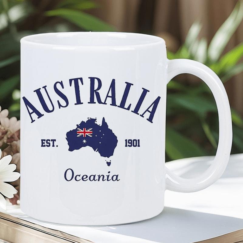 Tailorly White Ceramic 11 oz Mug - Australia Est 1901 Oceania Vintage Souvenir Style Map Silhouette With National Flag Colors Patriotic Australia