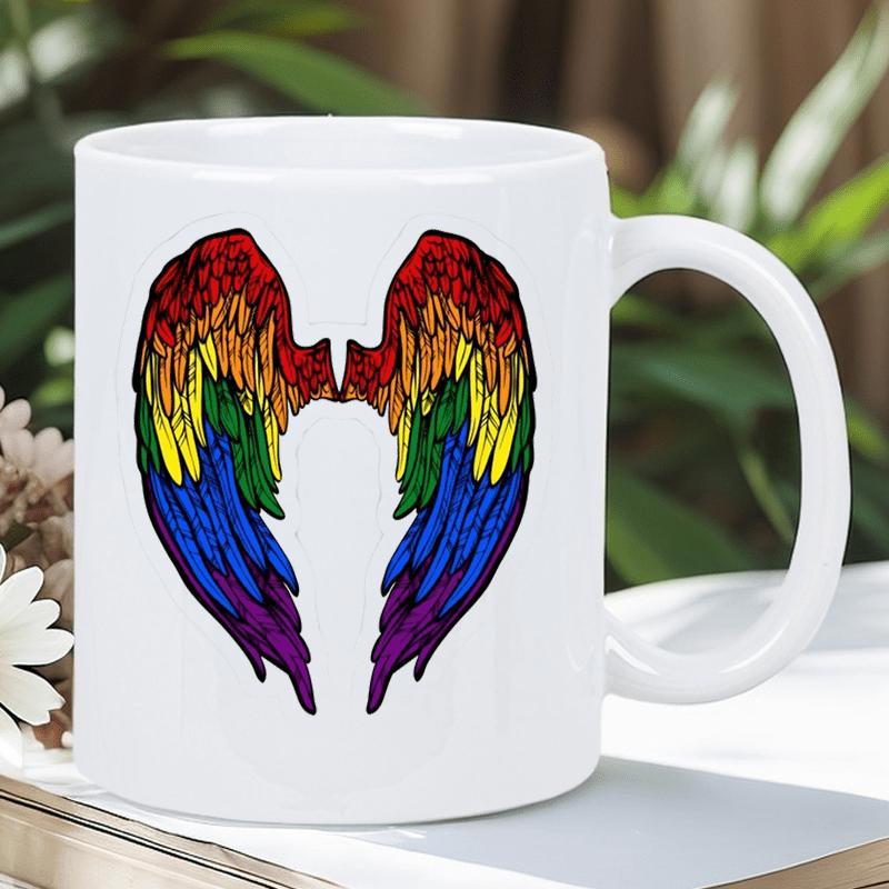 Tailorly White Ceramic 11 oz Mug - Vibrant Pride Rainbow Colors Spreading Beautifully In Symmetric Angelic Flight Style Wings