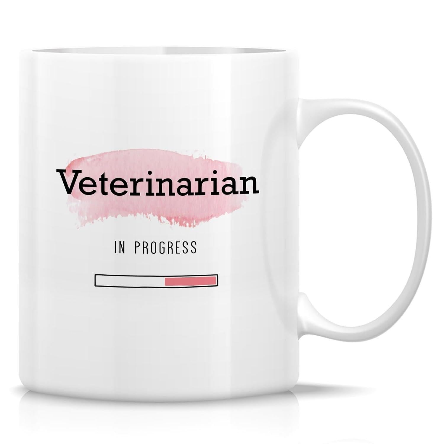 Tailorly White Ceramic 11 oz Mug - Veterinarian In Progress Soft Pink Brushstroke Background With Linear Progress Bar Graphic Mug