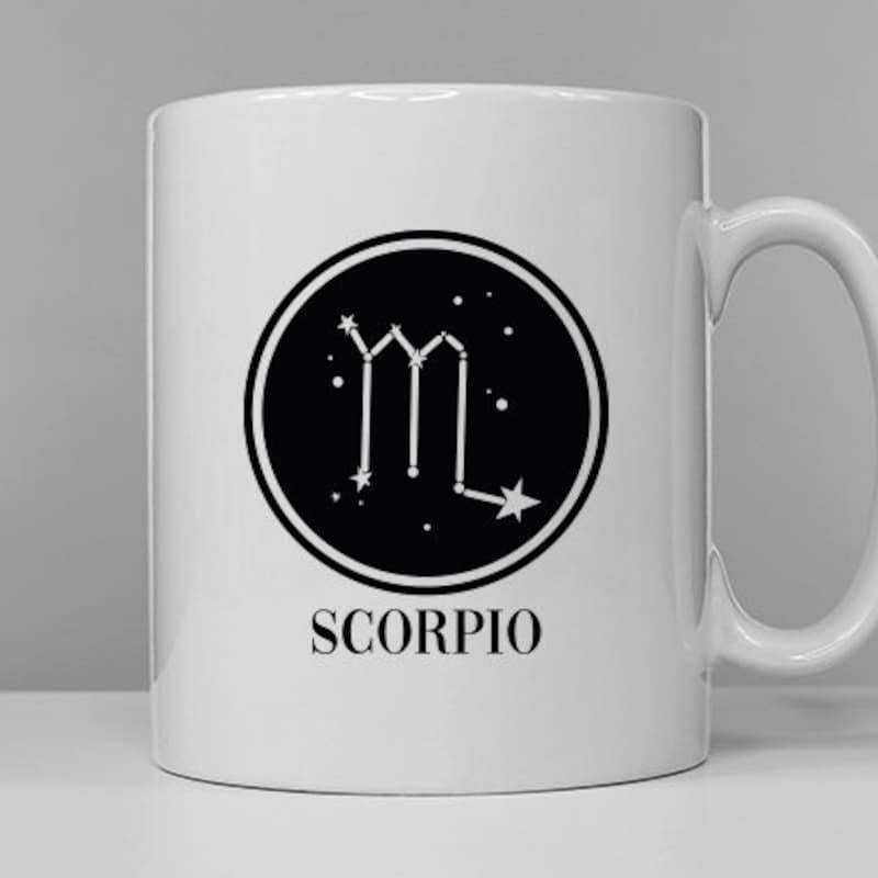 Tailorly White Ceramic 11 oz Mug - Scorpio Minimalist Circular Frame With Stylized Zodiac Symbol And Delicate Constellation Stars Scorpio