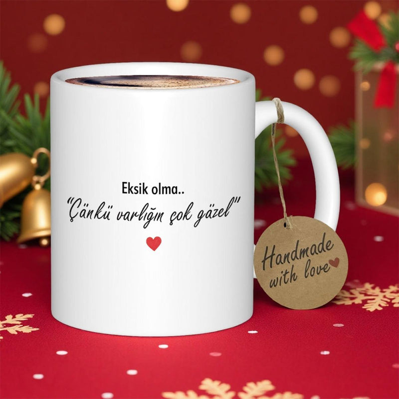 Tailorly White Ceramic 11 oz Mug - Handmade With Love Minimalist Small Red Heart Printed On Elegant Mug