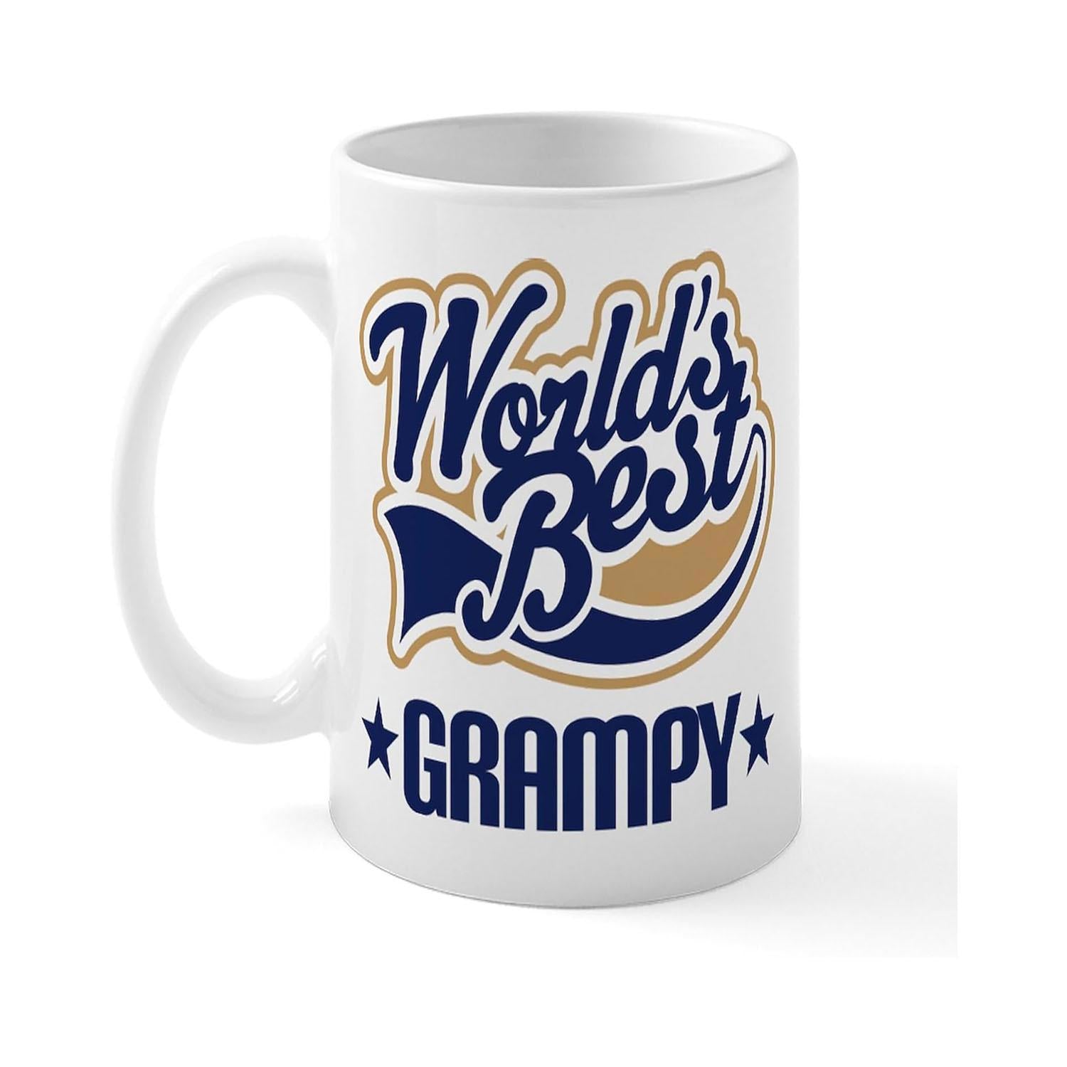 Tailorly White Ceramic 11 oz Mug - Worlds Best Grampy Classic Navy Blue Lettering With Small Elegant Stars Mug