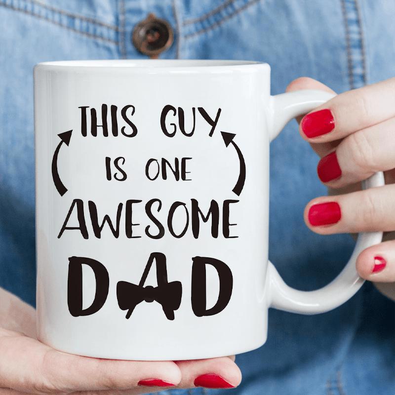 Tailorly White Ceramic 11 oz Mug - This Guy Is One Awesome Dad Minimalist Black Curved Arrows Combined With A Classic Decorative Bow Tie Mug